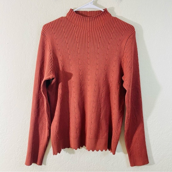 Adrianna Papell Ribbed Knit Long Sleeve Sweater Women Size Large Brown Stretch - Picture 1 of 7